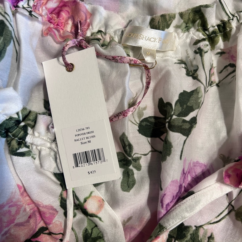 LoveShackFancy Pink and Green Floral Mini Dress